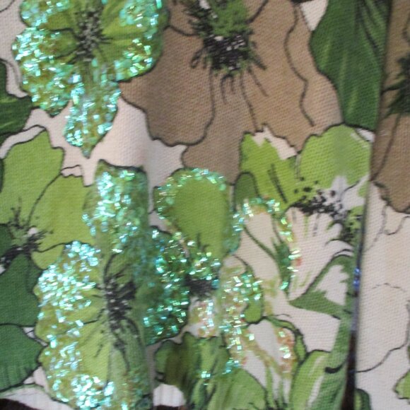Vintage 1990's  green SPARKLY!  floral  cotton sweater - Picture 6 of 6